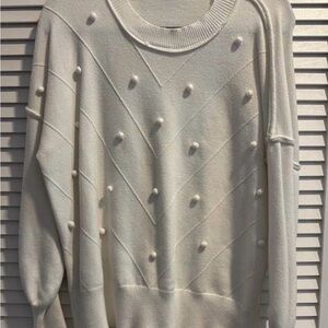 White Textured Knit Sweater